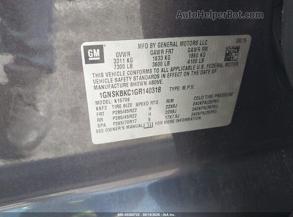1GNSKBKC1GR140318 2016 CHEVROLET TAHOE Темно-бордовый Вид подкапотного пространства