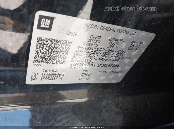 1GNSKBKC1KR362804 2019 CHEVROLET TAHOE Black ძრავის განყოფილების ხედი