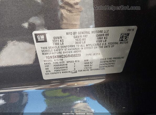 1GNSKBKC3GR458229 2016 CHEVROLET TAHOE Gray Engine compartment view