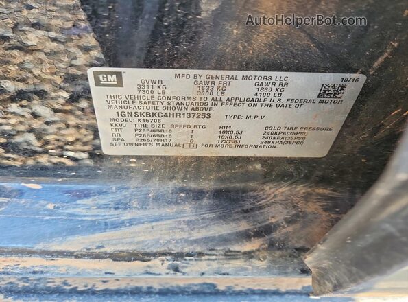 1GNSKBKC4HR137253 2017 CHEVROLET TAHOE Black VIN կոդի պիտակի տեսք