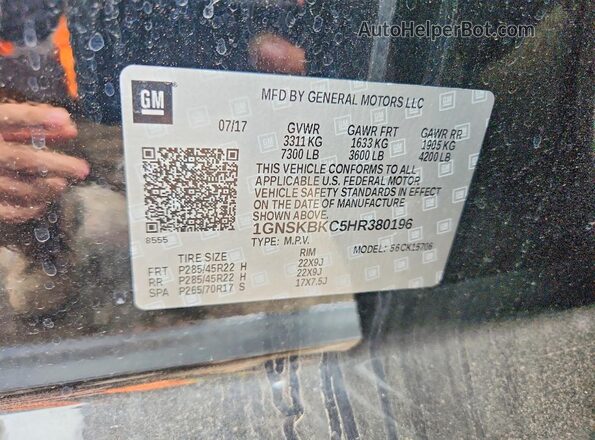1GNSKBKC5HR380196 2017 CHEVROLET TAHOE Black VIN კოდის სტიკერის ხედი