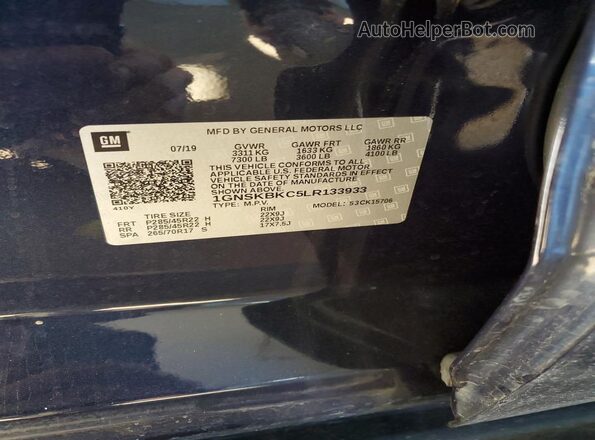 1GNSKBKC5LR133933 2020 CHEVROLET TAHOE Blue Widok wnętrza 360 stopni