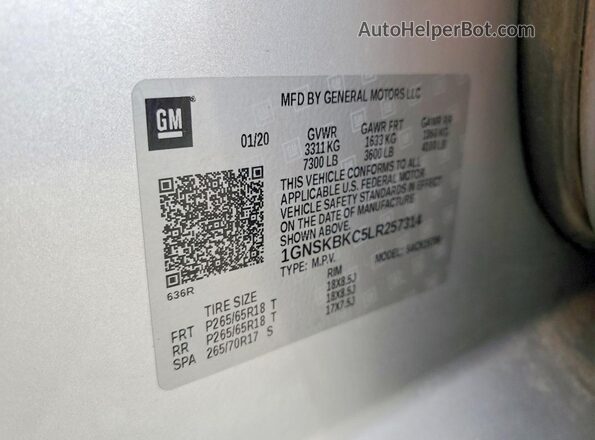 1GNSKBKC5LR257314 2020 CHEVROLET TAHOE Silver Vista interior de 360 grados