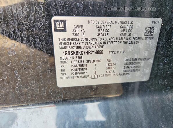 1GNSKBKC7HR214066 2017 CHEVROLET TAHOE Black VIN կոդի պիտակի տեսք
