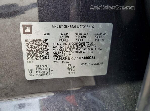 1GNSKBKC7JR340983 2018 CHEVROLET TAHOE Угольный Вид наклейки с VIN-кодом