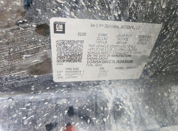 1GNSKBKC7LR243026 2020 CHEVROLET TAHOE Black VIN sticker view