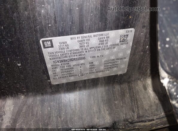 1GNSKBKC8GR333596 2016 CHEVROLET TAHOE Black Вид підкапотного простору