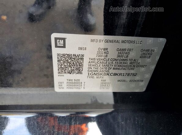 1GNSKBKC8KR178752 2019 CHEVROLET TAHOE Black 