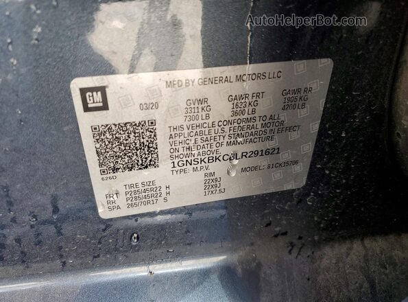 1GNSKBKC8LR291621 2020 CHEVROLET TAHOE Бирюзовый Панорамный вид салона 360°