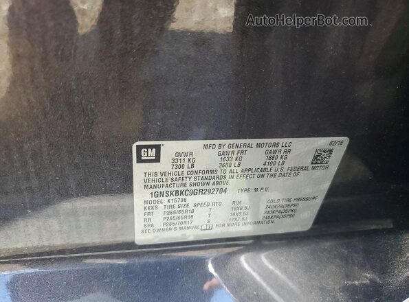 1GNSKBKC9GR292704 2016 CHEVROLET TAHOE Black 