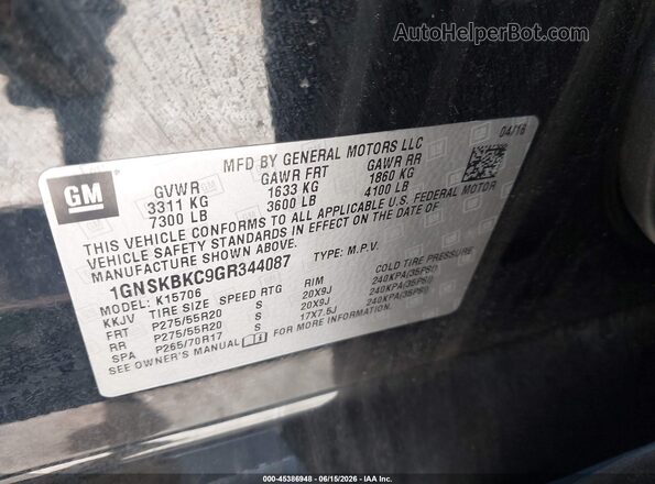 1GNSKBKC9GR344087 2016 CHEVROLET TAHOE Black ძრავის განყოფილების ხედი