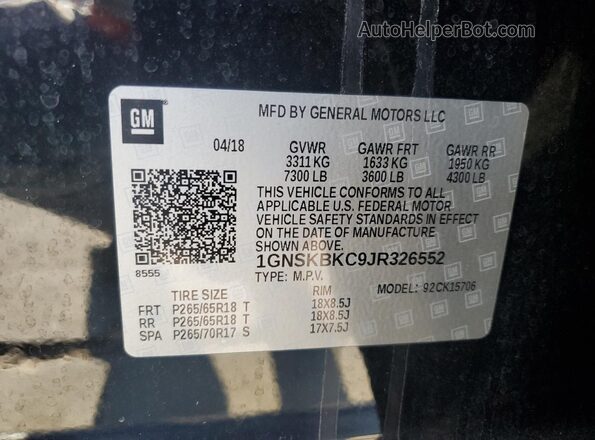 1GNSKBKC9JR326552 2018 CHEVROLET TAHOE Black Widok wnętrza 360 stopni