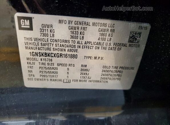 1GNSKBKCXGR161880 2016 CHEVROLET TAHOE Black VIN sticker view
