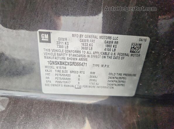 1GNSKBKCXGR366471 2016 CHEVROLET TAHOE Серый Вид наклейки с VIN-кодом