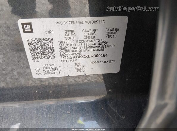1GNSKBKCXLR309164 2020 CHEVROLET TAHOE Blue ძრავის განყოფილების ხედი