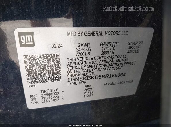 1GNSKBKD8RR165664 2024 CHEVROLET SUBURBAN Blue ძრავის განყოფილების ხედი