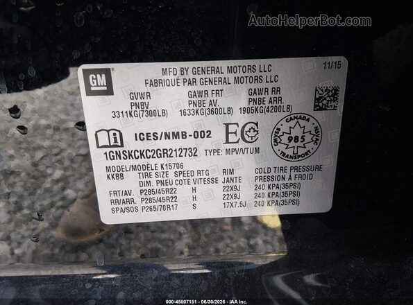 1GNSKCKC2GR212732 2016 CHEVROLET TAHOE Черный Вид подкапотного пространства