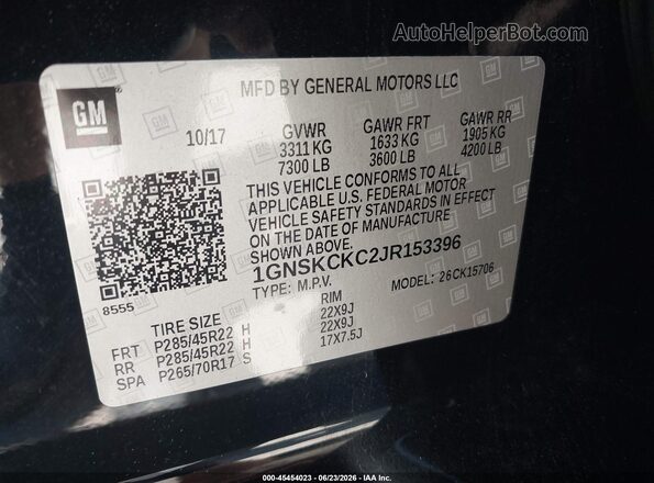 1GNSKCKC2JR153396 2018 CHEVROLET TAHOE Black Vista del compartimento del motor