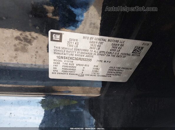 1GNSKCKC3GR262295 2016 CHEVROLET TAHOE Black ძრავის განყოფილების ხედი