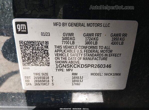 1GNSKCKD5PR260346 2023 CHEVROLET SUBURBAN Black Widok komory silnika
