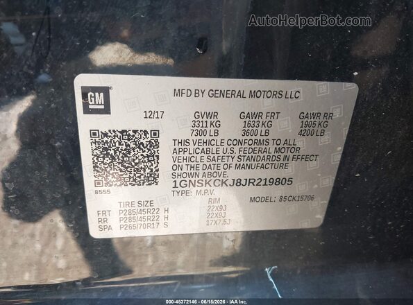 1GNSKCKJ8JR219805 2018 CHEVROLET TAHOE Черный Вид подкапотного пространства