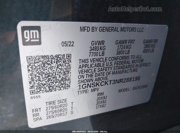 1GNSKCKT3NR288196 2022 CHEVROLET SUBURBAN Black Vista del compartimento del motor