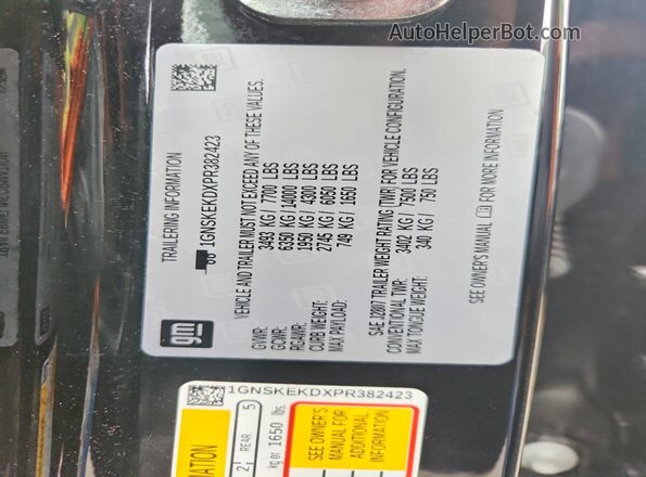 1GNSKEKDXPR382423 2023 CHEVROLET SUBURBAN Black Вид наклейки з VIN-кодом