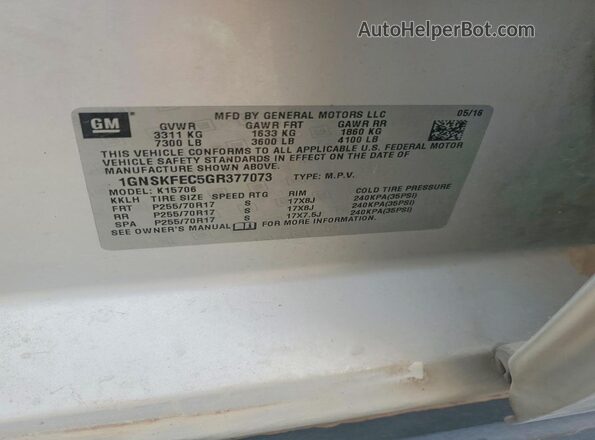 1GNSKFEC5GR377073 2016 CHEVROLET TAHOE Silver VIN կոդի պիտակի տեսք