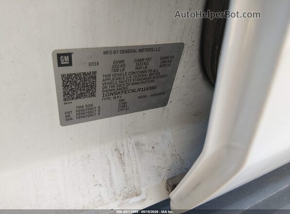 1GNSKFEC6LR114360 2020 CHEVROLET TAHOE Белый Вид подкапотного пространства