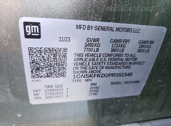 1GNSKFKD2PR551548 2023 CHEVROLET SUBURBAN Silver Vista interior de 360 grados