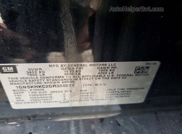 1GNSKHKC2GR360571 2016 CHEVROLET SUBURBAN Black Widok naklejki z numerem VIN