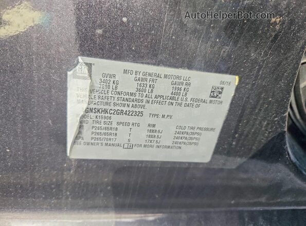 1GNSKHKC2GR422325 2016 CHEVROLET SUBURBAN Black 