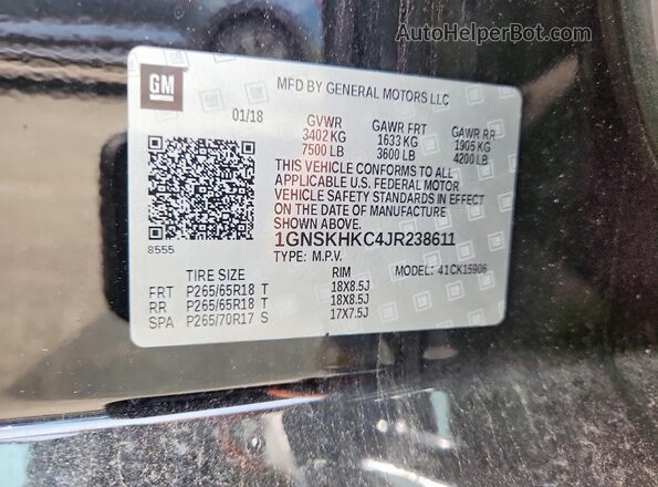 1GNSKHKC4JR238611 2018 CHEVROLET SUBURBAN Black 