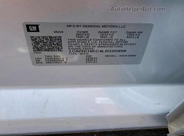 1GNSKHKC4LR100859 2020 CHEVROLET SUBURBAN Silver 