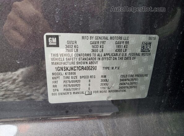 1GNSKJKC7GR406290 2016 CHEVROLET SUBURBAN Gray VIN sticker view