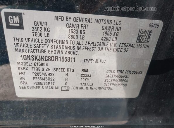 1GNSKJKC8GR165811 2016 CHEVROLET SUBURBAN Black Widok komory silnika