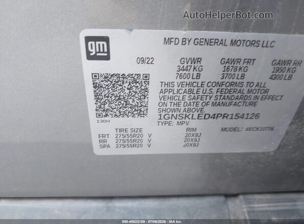 1GNSKLED4PR154126 2023 CHEVROLET TAHOE Gray Vista del compartimento del motor