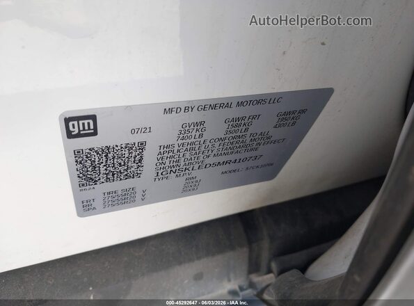 1GNSKLED5MR410737 2021 CHEVROLET TAHOE Белый Вид подкапотного пространства