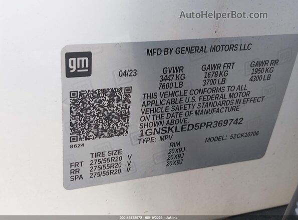 1GNSKLED5PR369742 2023 CHEVROLET TAHOE White Շարժիչի բաժամունքի տեսք