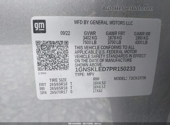 1GNSKLED7PR150233 2023 CHEVROLET TAHOE Black ძრავის განყოფილების ხედი