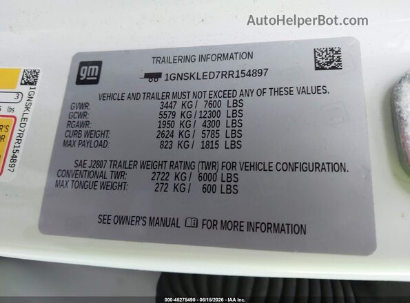 1GNSKLED7RR154897 2024 CHEVROLET TAHOE White ძრავის განყოფილების ხედი