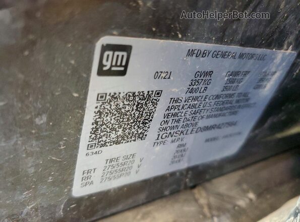 1GNSKLED8MR427564 2021 CHEVROLET TAHOE Черный Панорамный вид салона 360°