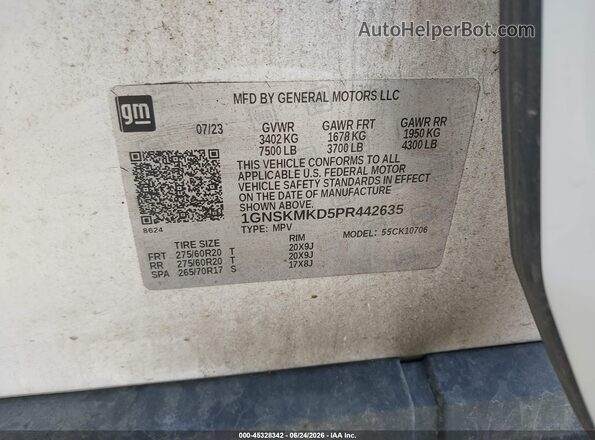 1GNSKMKD5PR442635 2023 CHEVROLET TAHOE White Engine compartment view