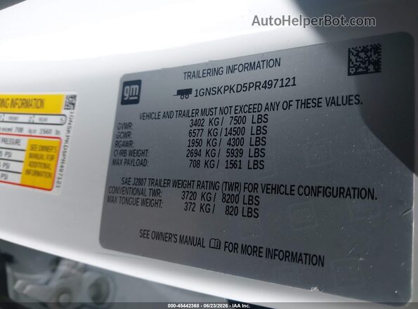 1GNSKPKD5PR497121 2023 CHEVROLET TAHOE Белый Вид подкапотного пространства