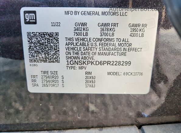 1GNSKPKD6PR228299 2023 CHEVROLET TAHOE Черный Вид наклейки с VIN-кодом