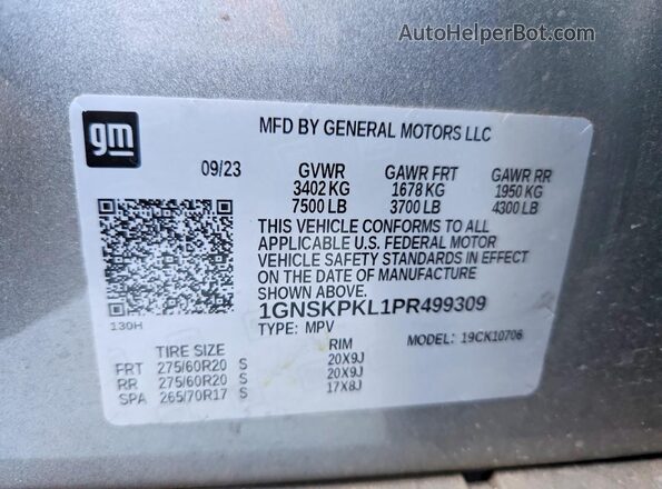 1GNSKPKL1PR499309 2023 CHEVROLET TAHOE Gray Vista de la etiqueta del VIN