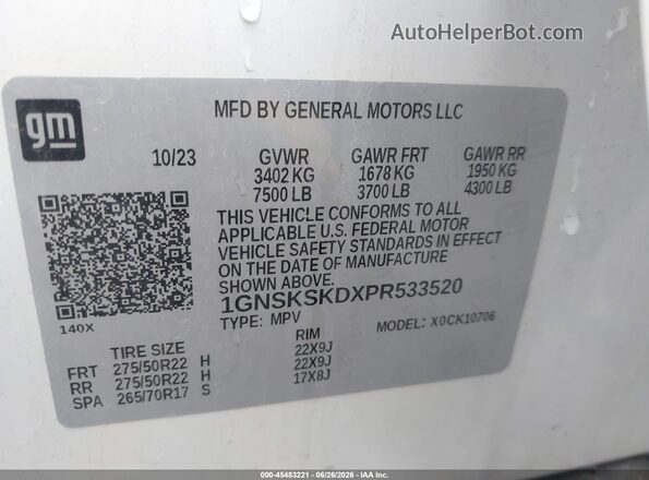 1GNSKSKDXPR533520 2023 CHEVROLET TAHOE White Շարժիչի բաժամունքի տեսք