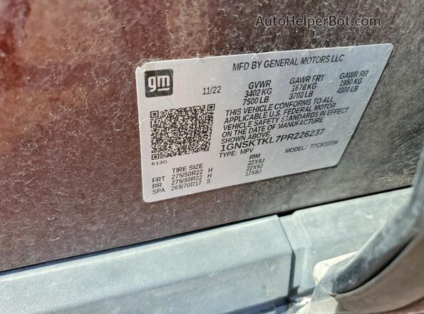 1GNSKTKL7PR226237 2023 CHEVROLET TAHOE Brown Вид наклейки з VIN-кодом