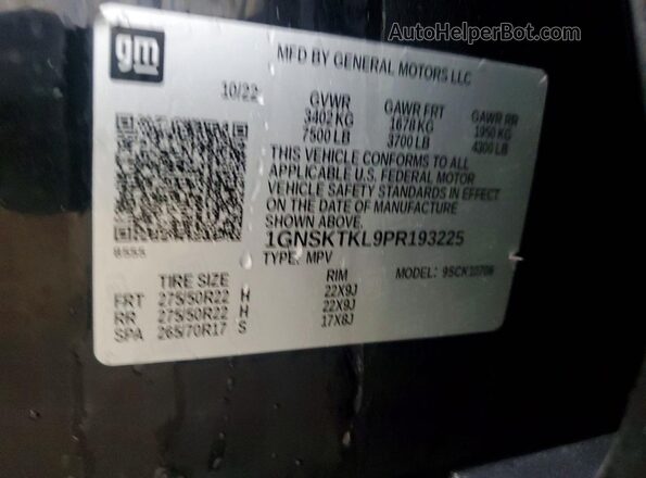1GNSKTKL9PR193225 2023 CHEVROLET TAHOE Black სალონის 360-გრადუსიანი ხედი