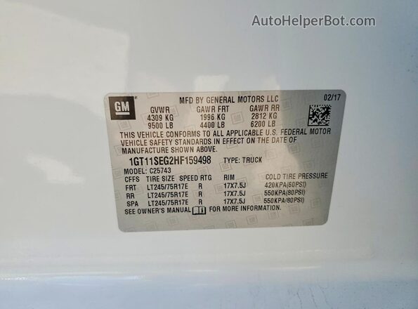 1GT11SEG2HF159498 2017 GMC SIERRA Белый Вид подкапотного пространства